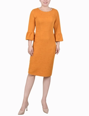 Edge Detail Chill Vibes 3/4 Length Bell Sleeve Dress