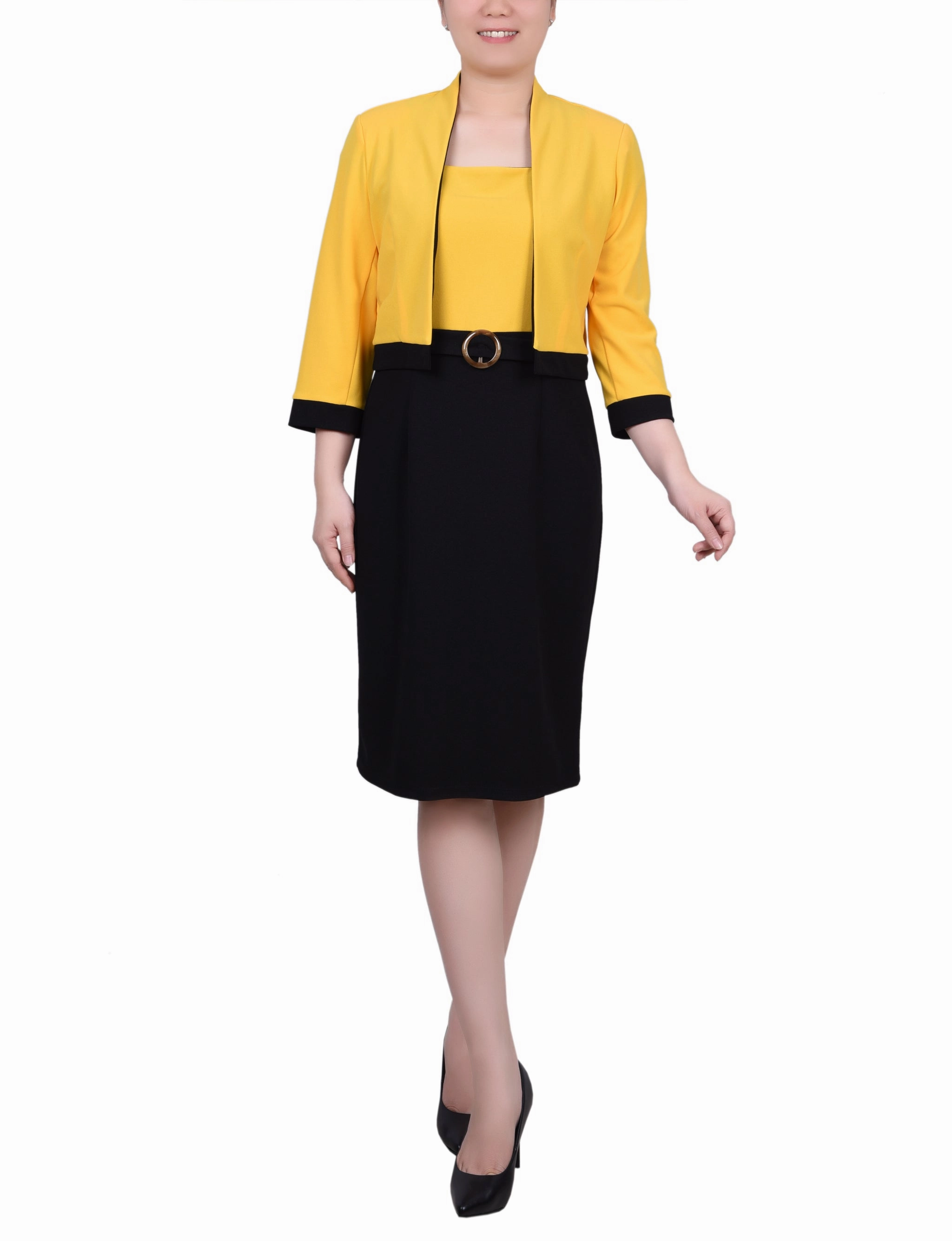 3/4 Sleeve 2 Piece Colorblocked Dress Set Date night Smart touch