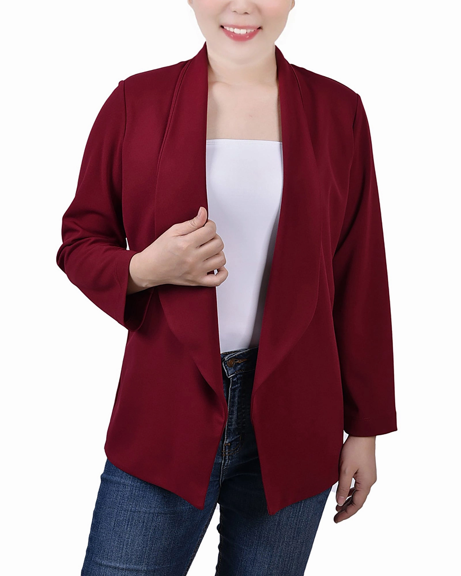 3/4 Sleeve Ponte Jacket Hidden Zipper Pocket