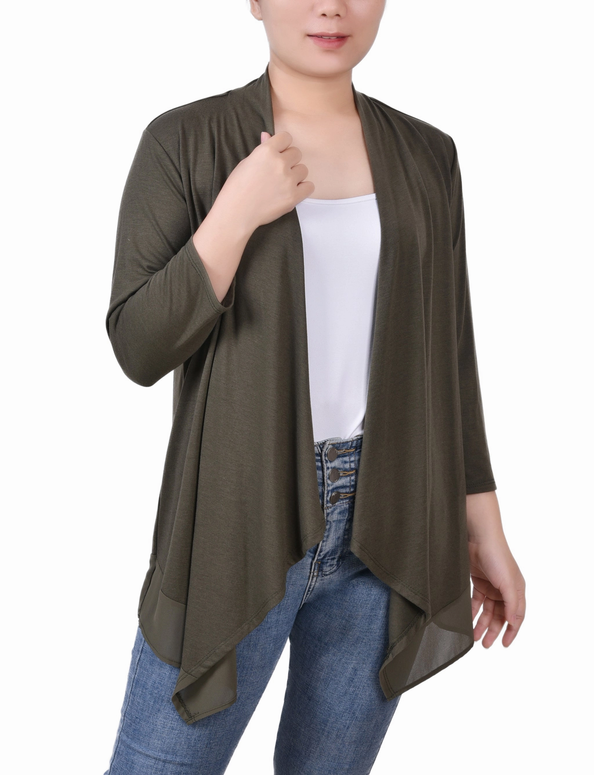 3/4 Sleeve Sharkbite Hem Cardigan High Collar Protection Design AntiOdor