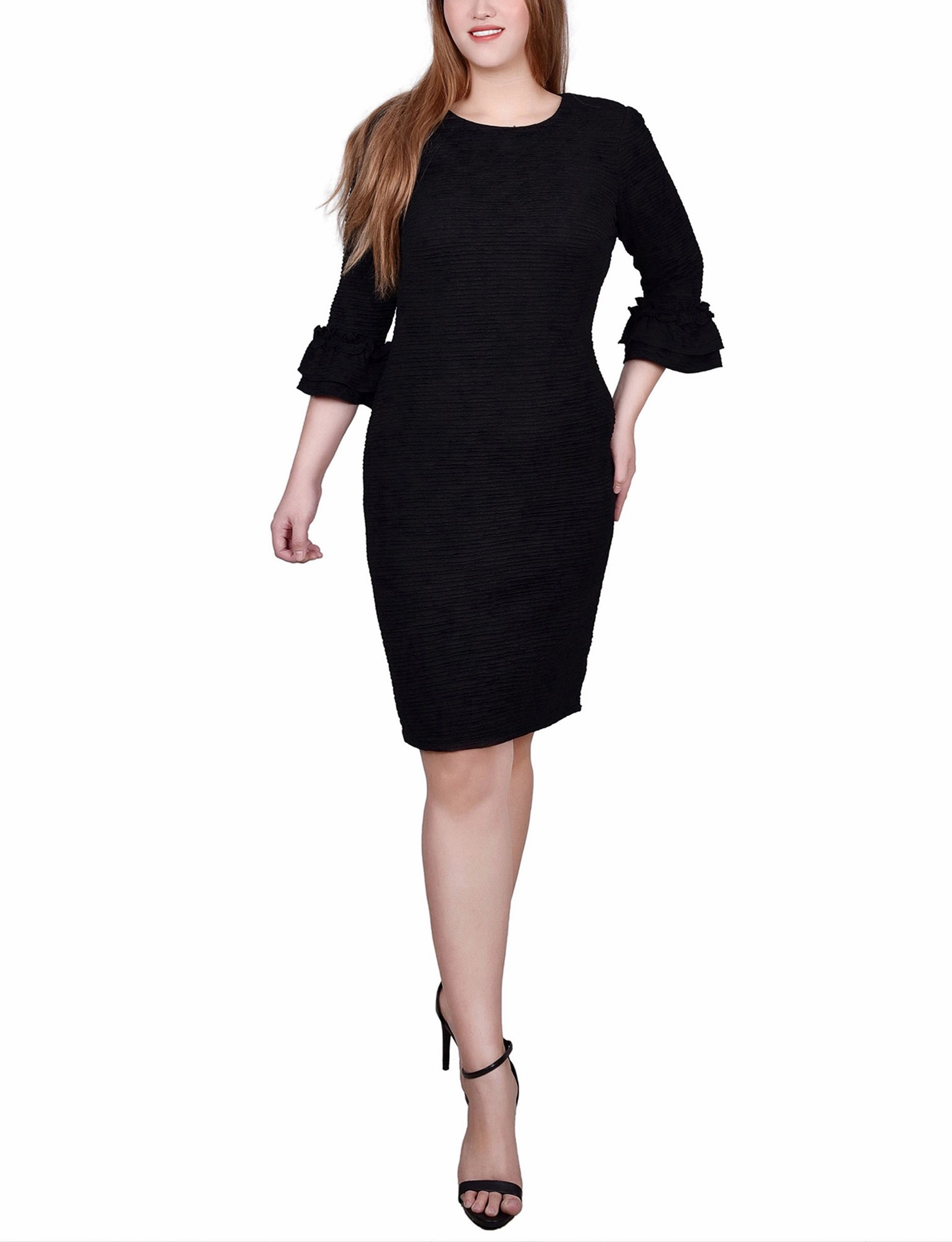 Plus Fit 3/4 Sleeve Textured Knit Dress