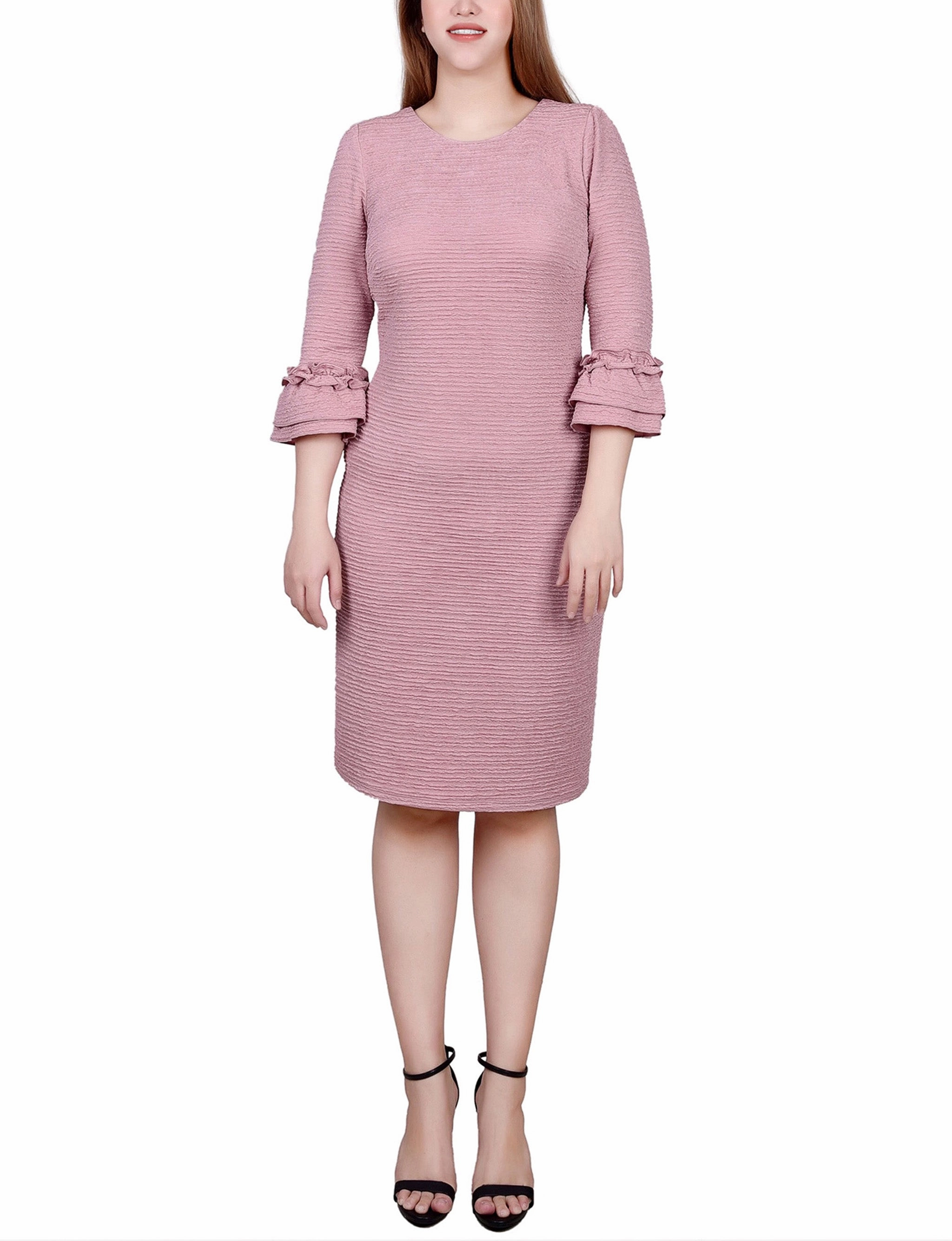 Side-Zip Polished Fit 3/4 Sleeve Textured Knit Dress
