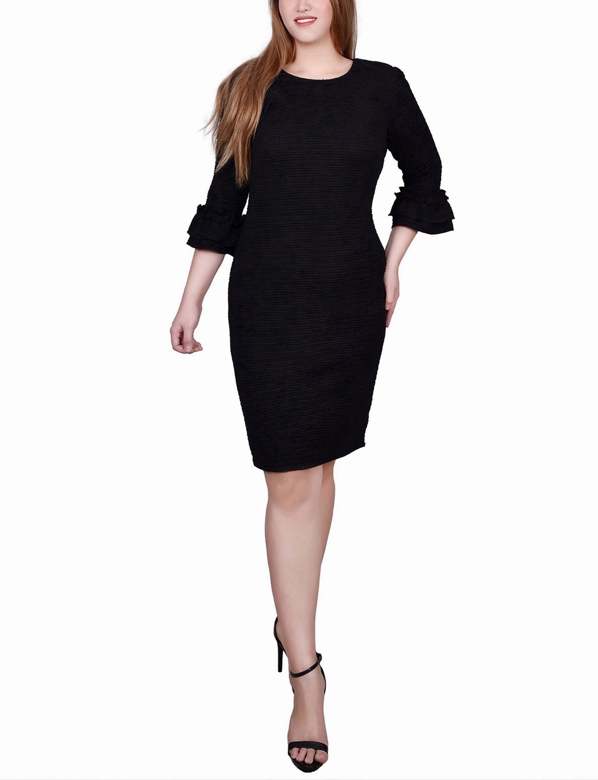 Easy Drape 3/4 Sleeve Textured Knit Dress
