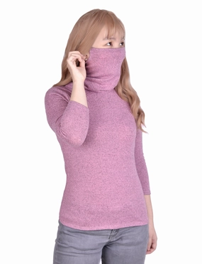 3/4 Sleeve Top With Gaiter Cowl Neck Stretch Woven Material