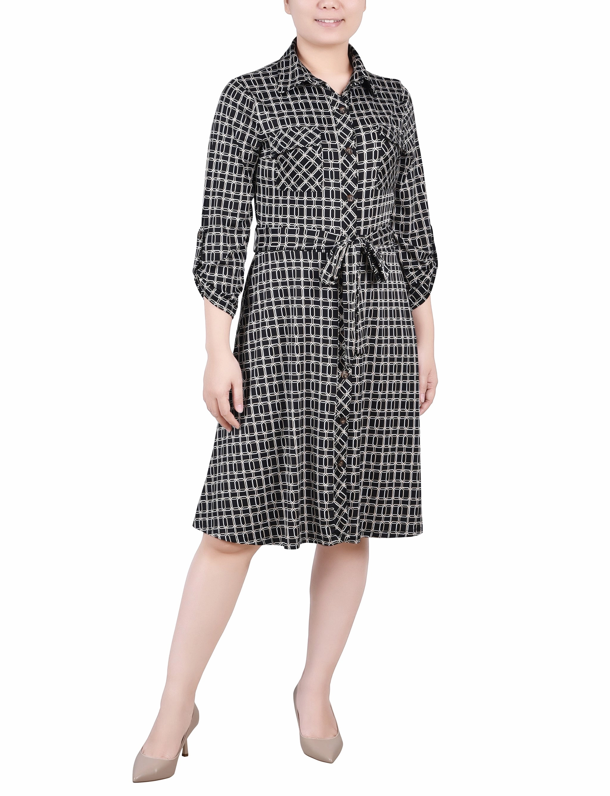 3/4 Slv Roll Tab Shirtdress Urban Chic Moment Soft