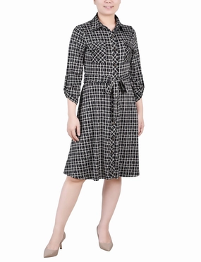 Effortless Elegance Flattering Style Fit 3/4 Slv Roll Tab Shirtdress