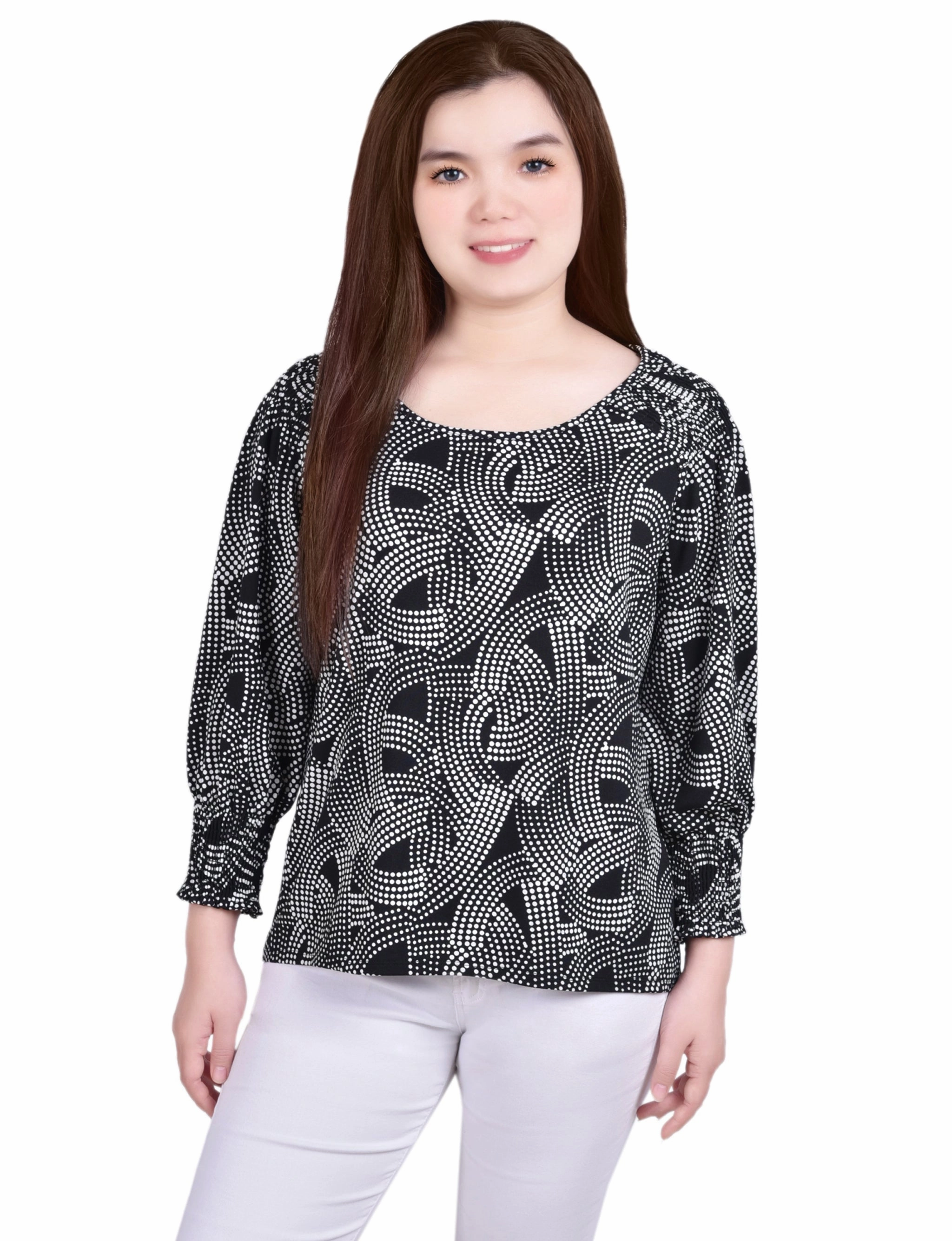 3/4 Smocked Detail Top AntiPillingTechnology