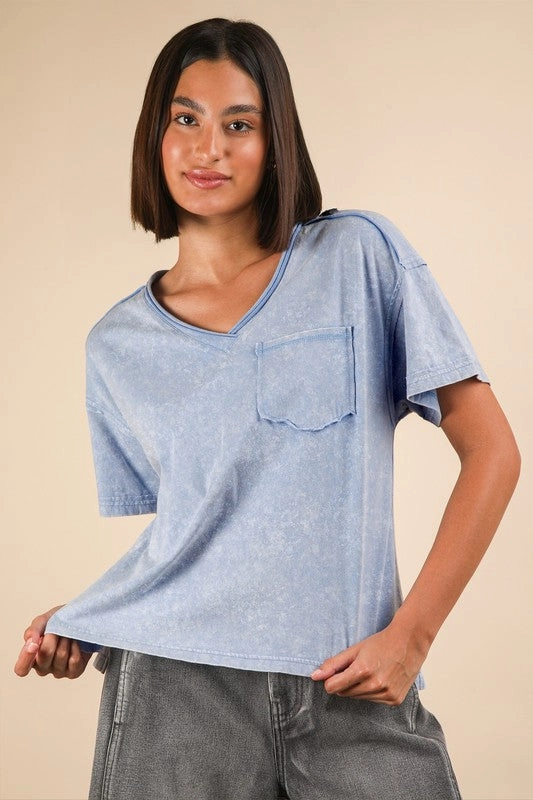AdjustableClosure Abby Mineral Washed V-neck Knit Top