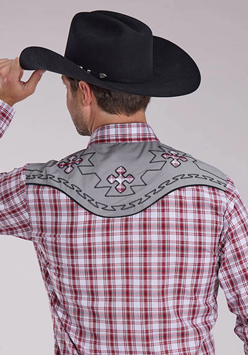 Weekend Outfit Trendsetting Design Roper Mens 2485 Southwestern Cross Red/Grey Cotton Blend L/S Shirt