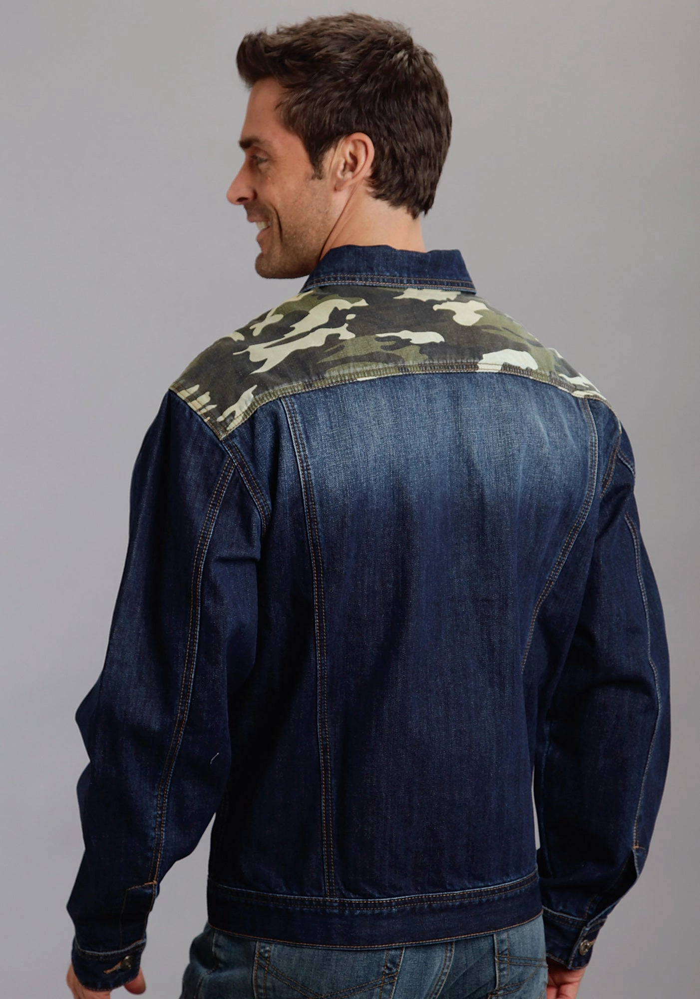 Softshell Construction Stetson Mens Camo Back Yoke Blue 100% Cotton Jacket