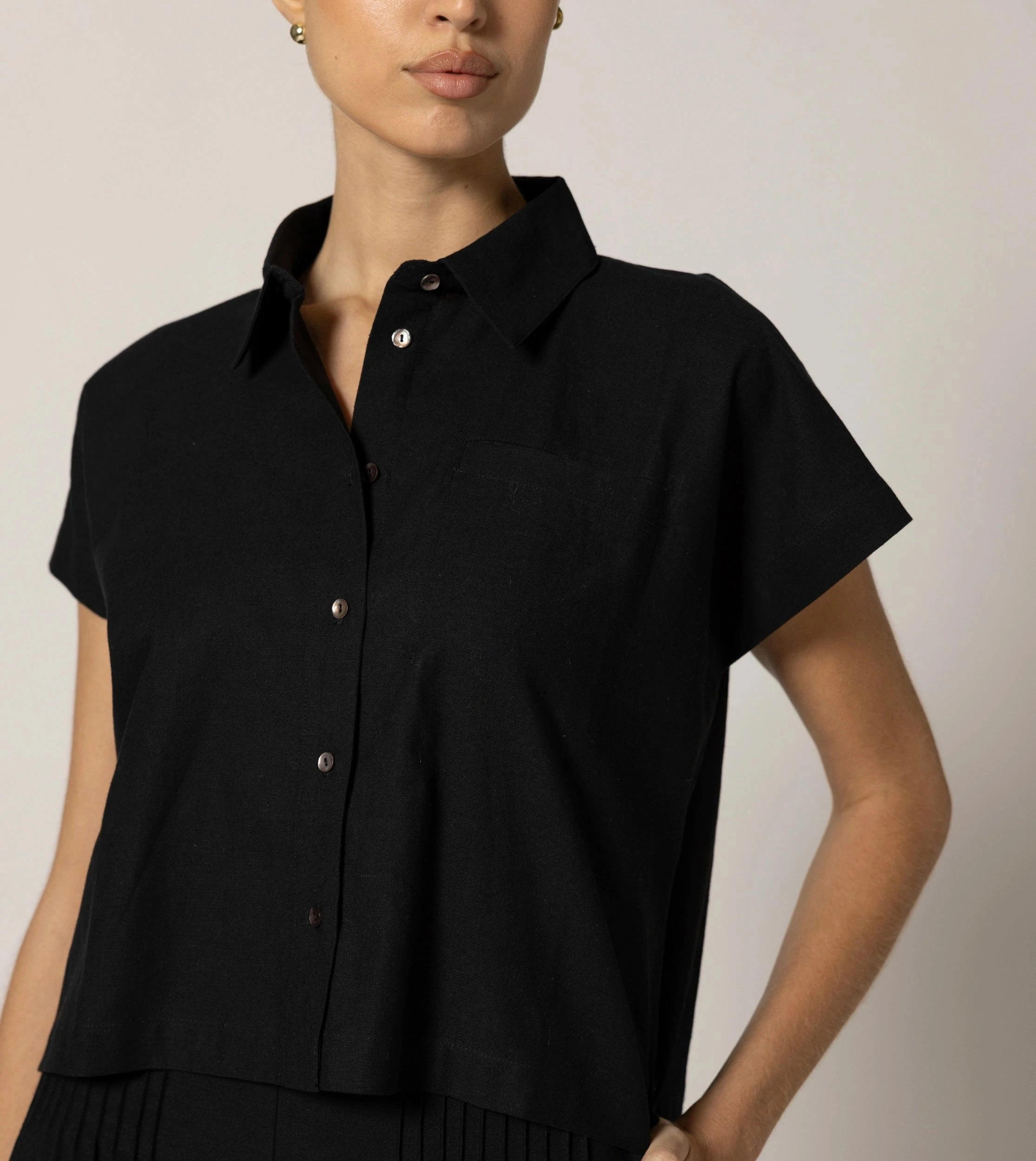 Kalora Blouse | Black Multipurpose Layering Piece GarmentWashed Texture