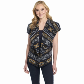 Breathable Softshell Layer Eco Friendly Coating Cripple Creek Womens Open Front Blanket Wrap Scotch Blue 100% Polyester Vest