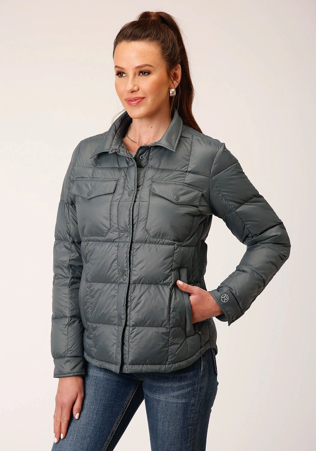 Reinforced Elbow Panels Roper Womens Crushable Down Silver Sage 100% Nylon Softshell Jacket