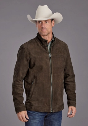 Stetson Mens Heavy Zip Brown Suede Leather Jacket Secure Closure System