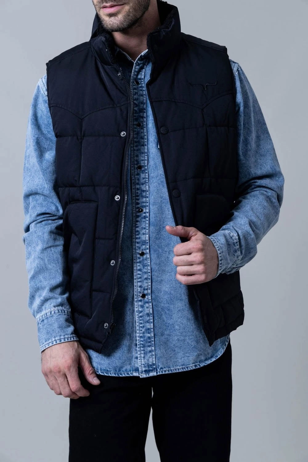 Water Resistant Shell Kimes Ranch Mens Muir Trail Quilted Black Poly/Nylon Softshell Vest