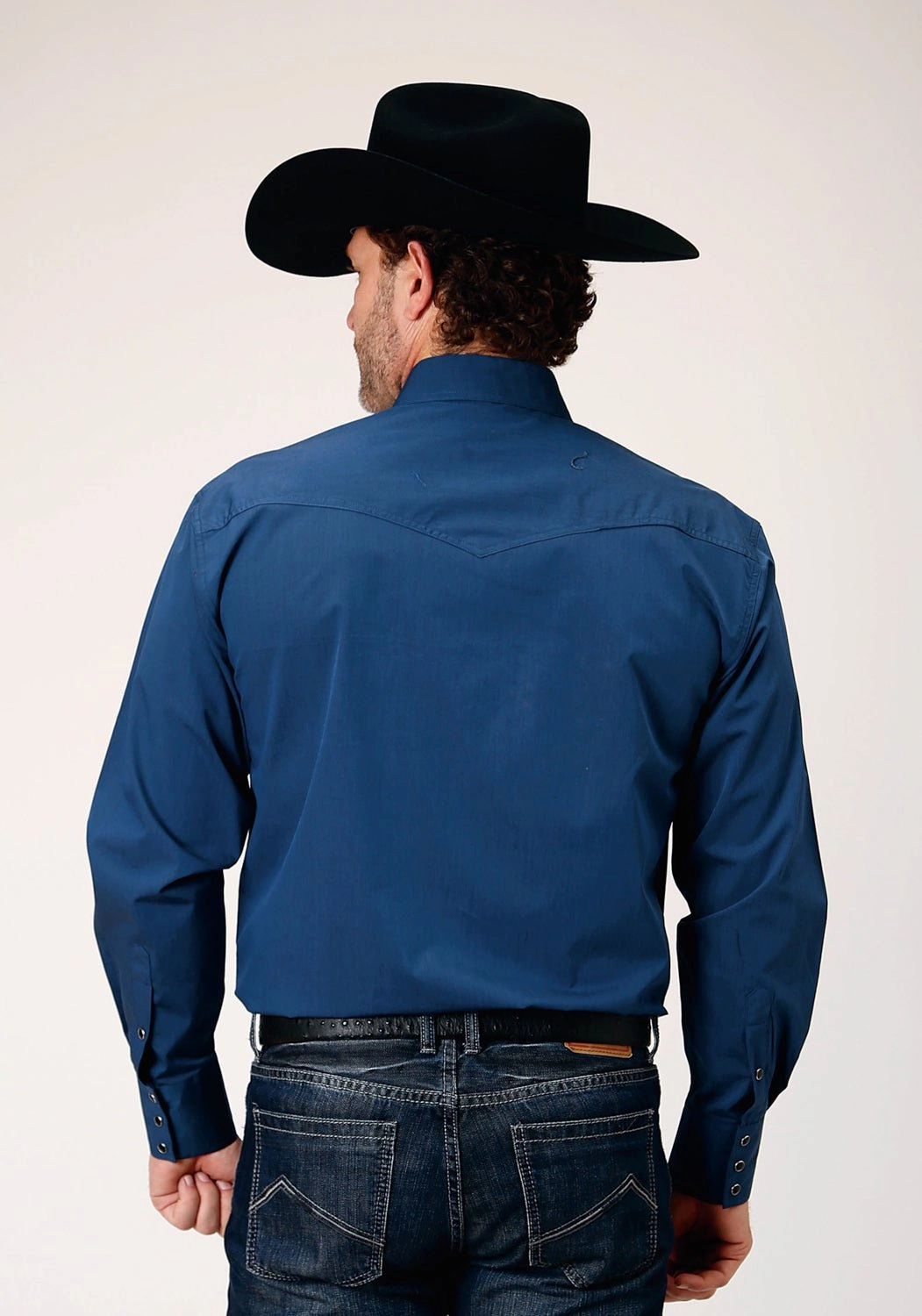 Roper Mens Solid Black Fill Blue 100% Cotton L/S Shirt Flex Fit Collar Subtle Details