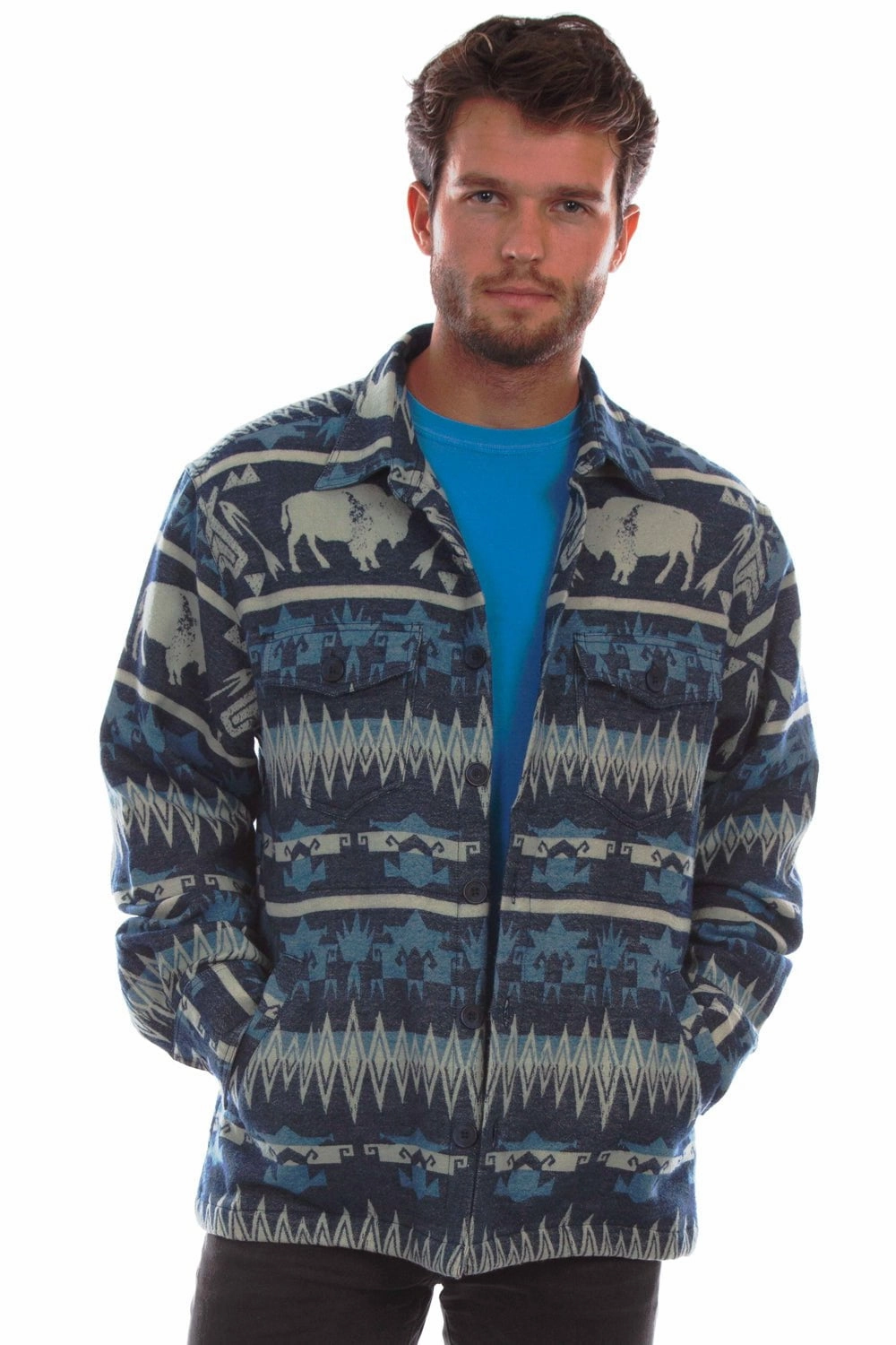 Scully Mens Buffalo Jacket Blue 100% Cotton L/S Shirt First Date Chic Ensemble