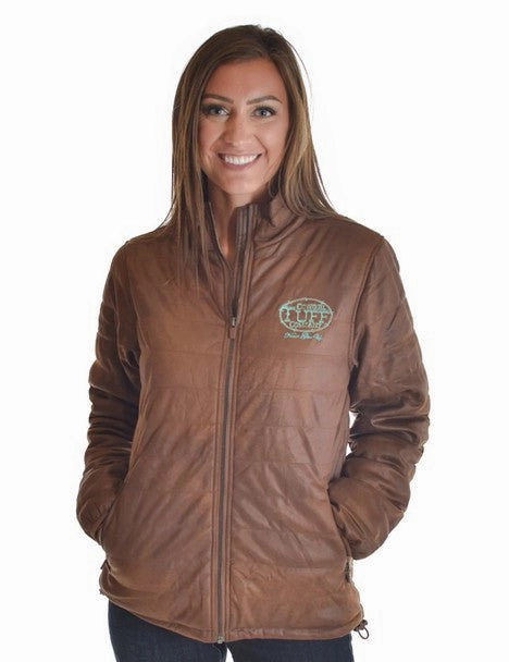 Clean Fit Cowgirl Tuff Womens Midweight Logo Brown Poly/Spandex Softshell Jacket