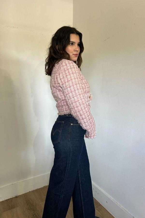 Distressed Texture AthleisureCompatible Tessa Tweed Jacket