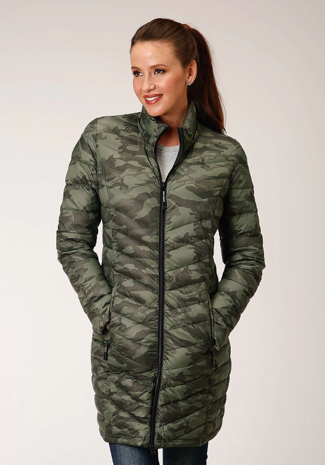 Easy Care Machine Washable Sport Fit Roper Womens Camo Nylon Down Filled Fur Coat