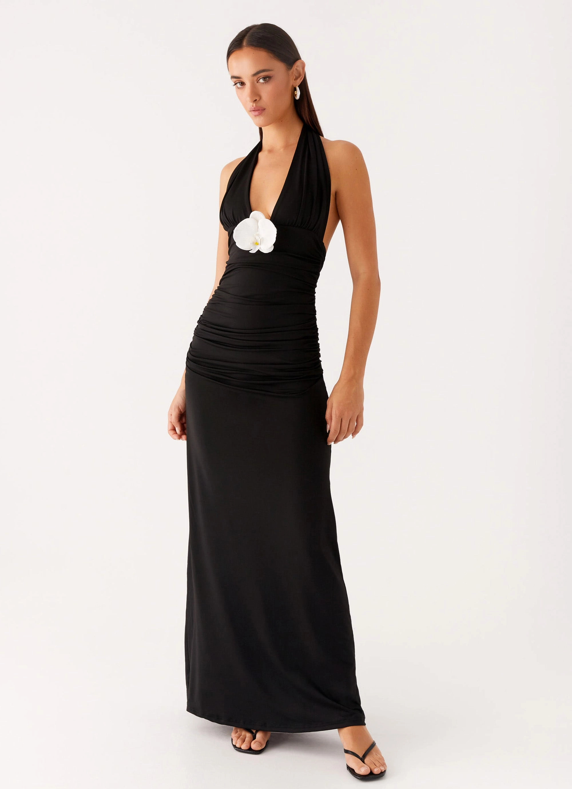 Adalie Halter Neck Midi Dress - Black flattering appearance Open Design