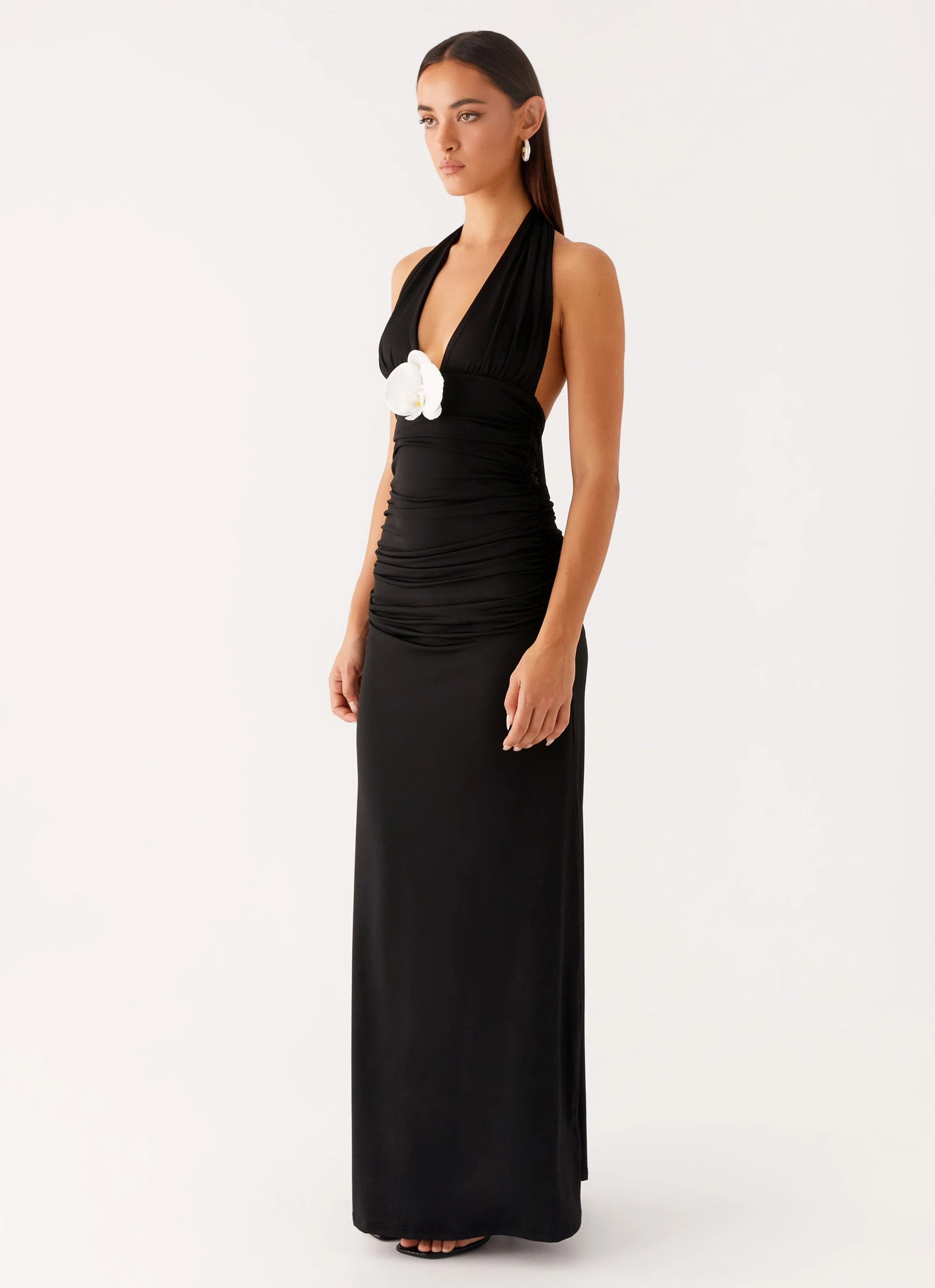 Wide Hemline Semi Fit Adalie Halter Neck Midi Dress - Black