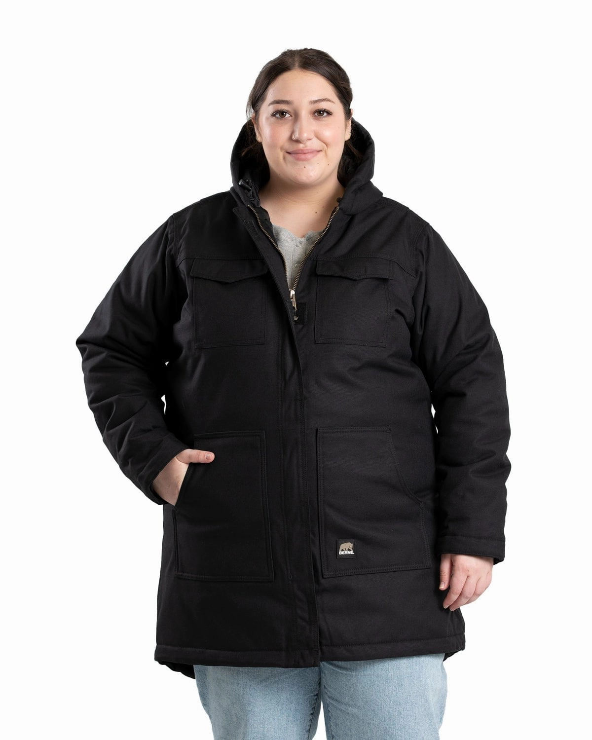 Berne Womens Icecap Parka Black 100% Nylon Insulated Jacket Multi Pocket Functionality Fade Resistant Exterior
