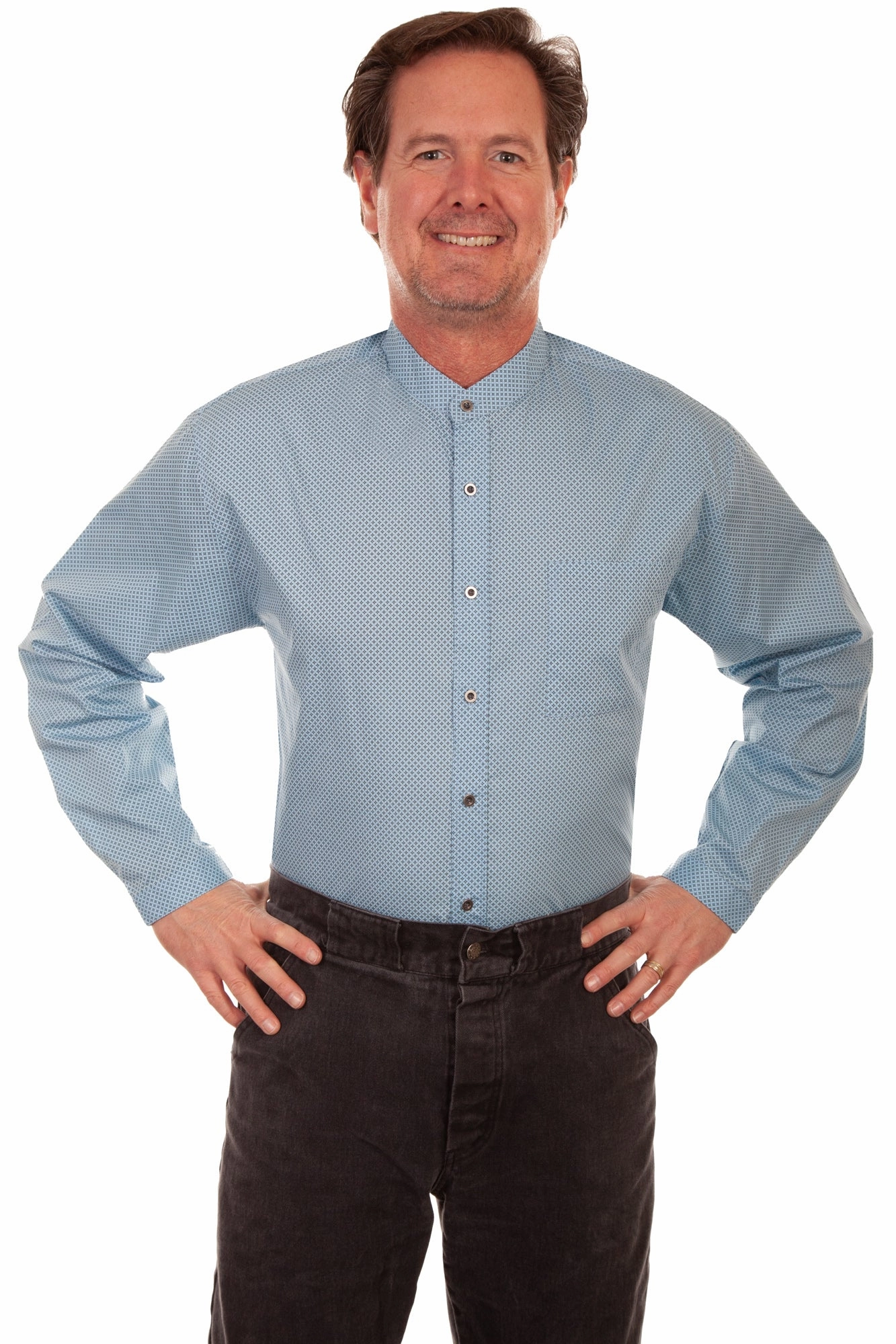 BBQ Party Scully Mens Light Blue 100% Cotton Diamond L/S Shirt