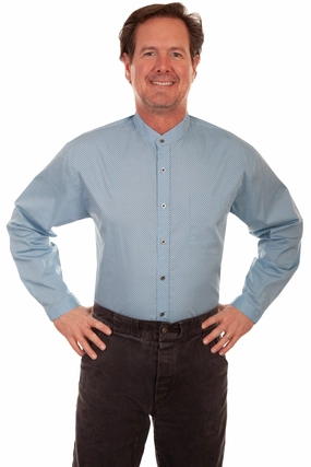 BBQ Party Scully Mens Light Blue 100% Cotton Diamond L/S Shirt