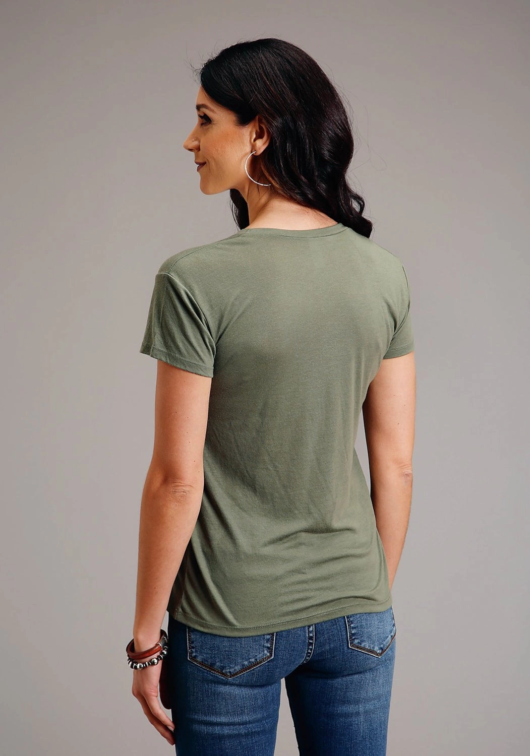 Stetson Womens Army Green Poly/Rayon Eagle Crest S/S T-Shirt Country Charm