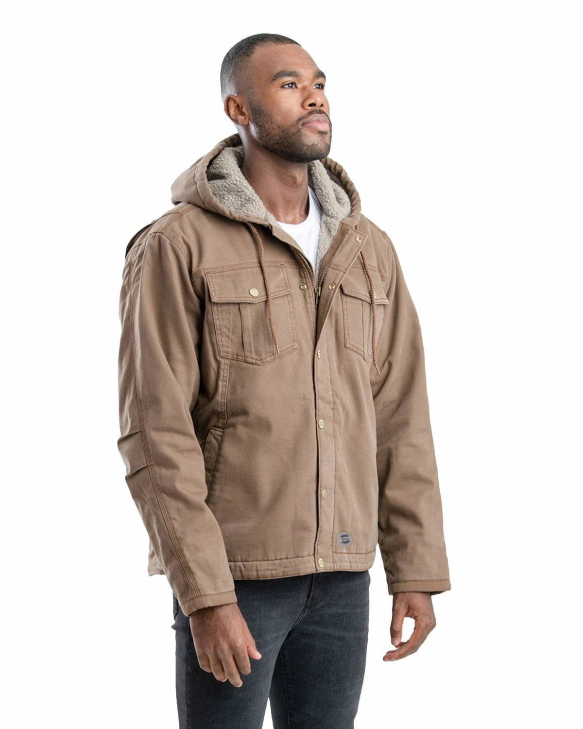 Berne Mens Vintage Washed Sherpa-Lined Hooded Driftwood 100% Cotton Jacket HoodedStyle