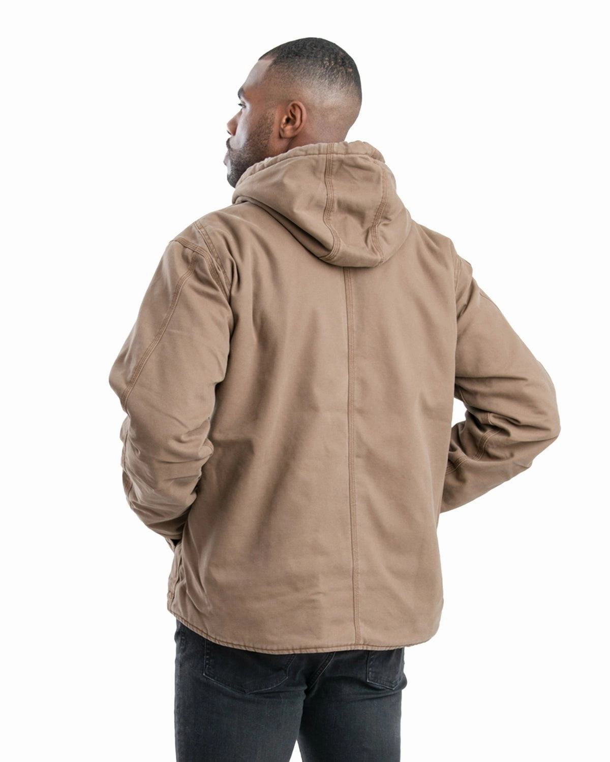 Multi Pocket Design Berne Mens Vintage Washed Sherpa-Lined Hooded Driftwood 100% Cotton Jacket