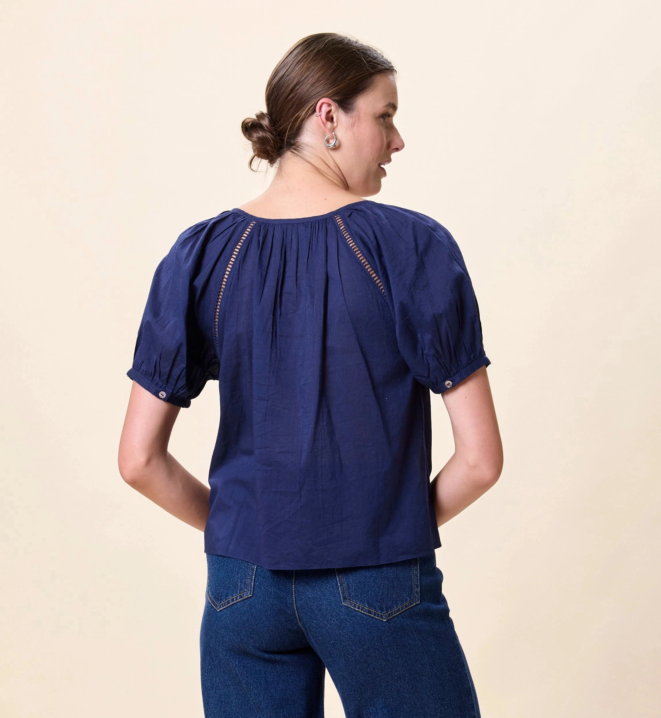 Adeline Blouse | Navy UltraSoftInterior Ribbed Trims