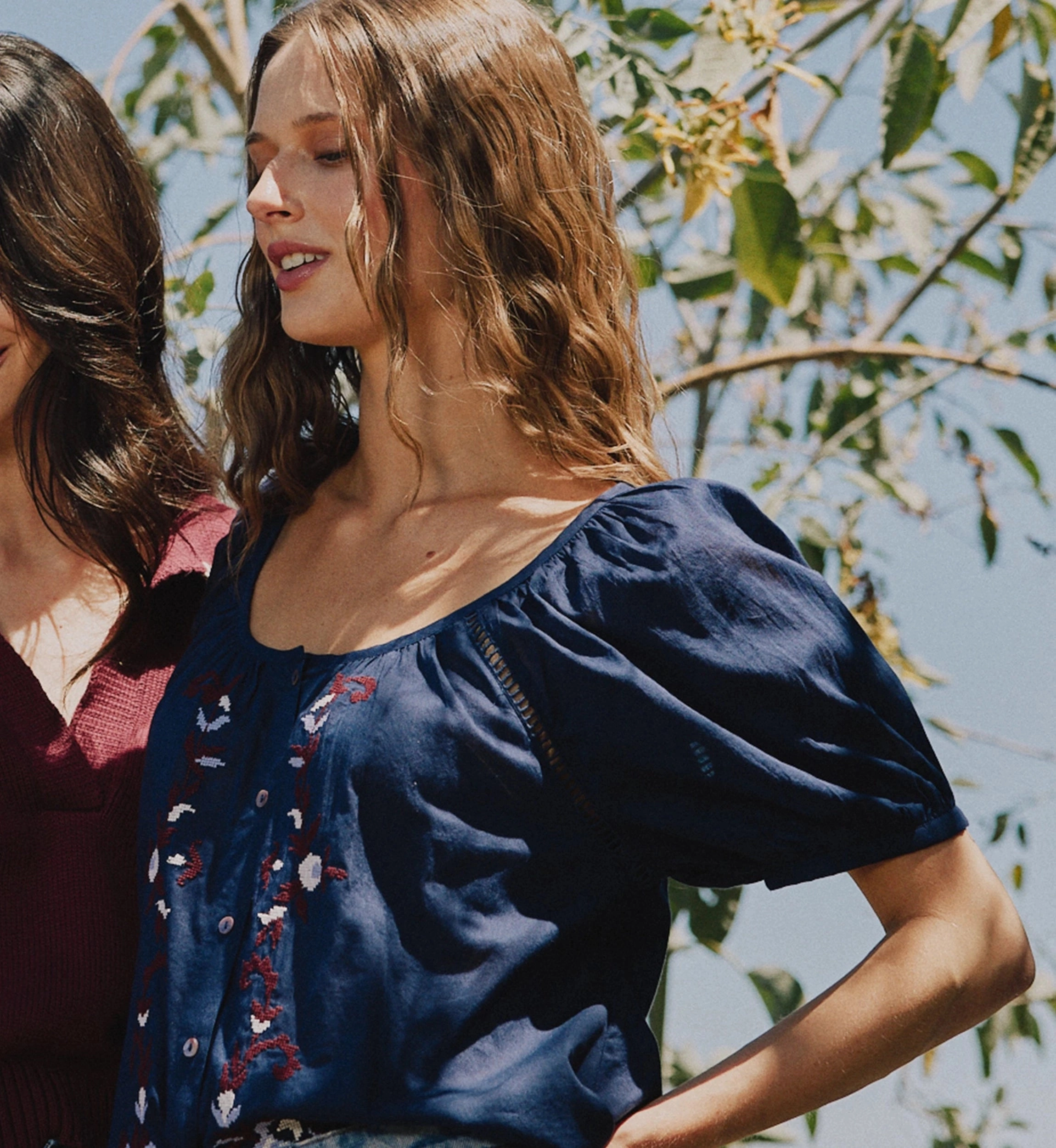 Adeline Blouse | Navy Weighted Hem Design