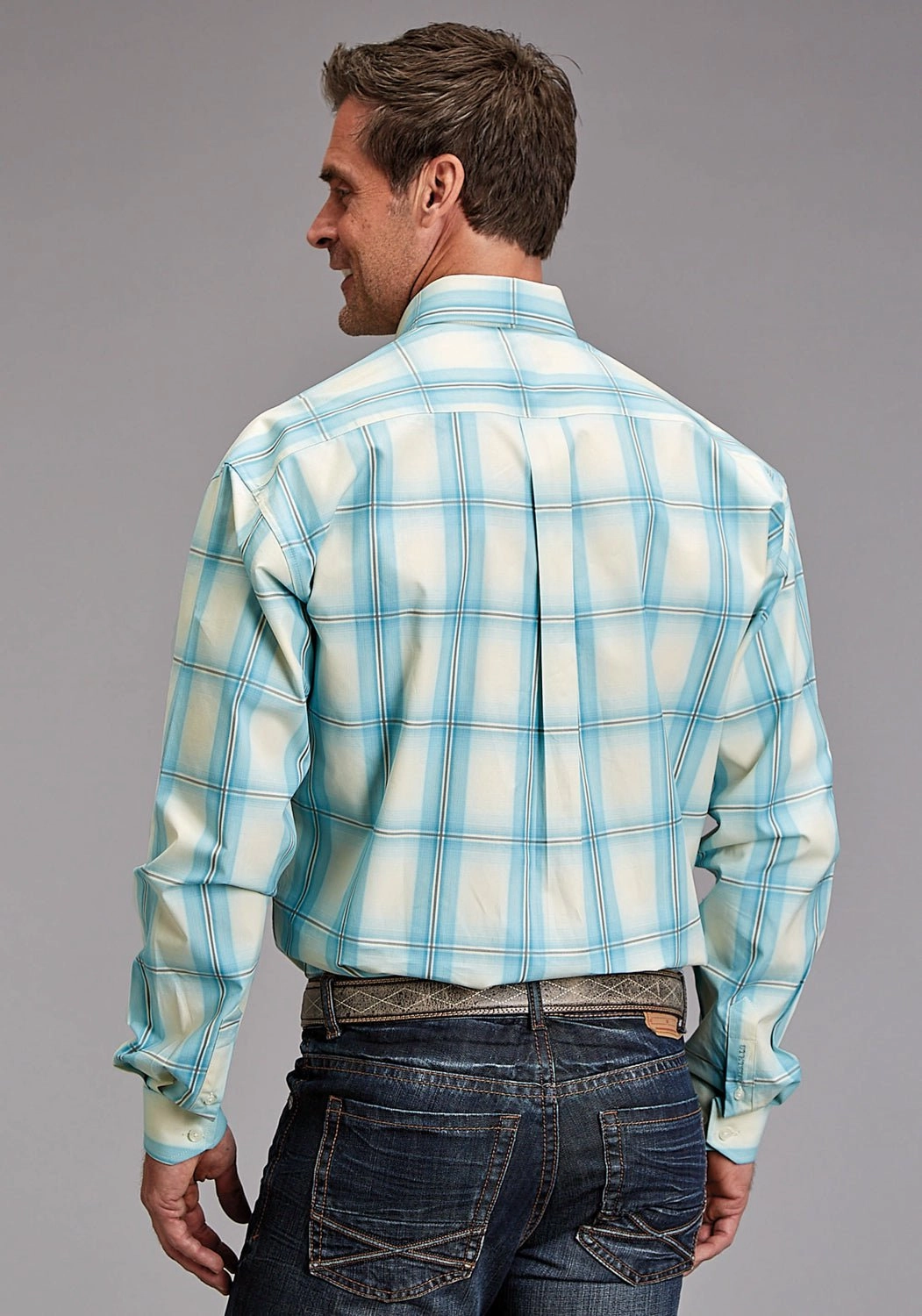 slim fit Wrinkle-Free Stetson Mens 1929 Ombre Aqua 100% Cotton 1 Pkt L/S Shirt