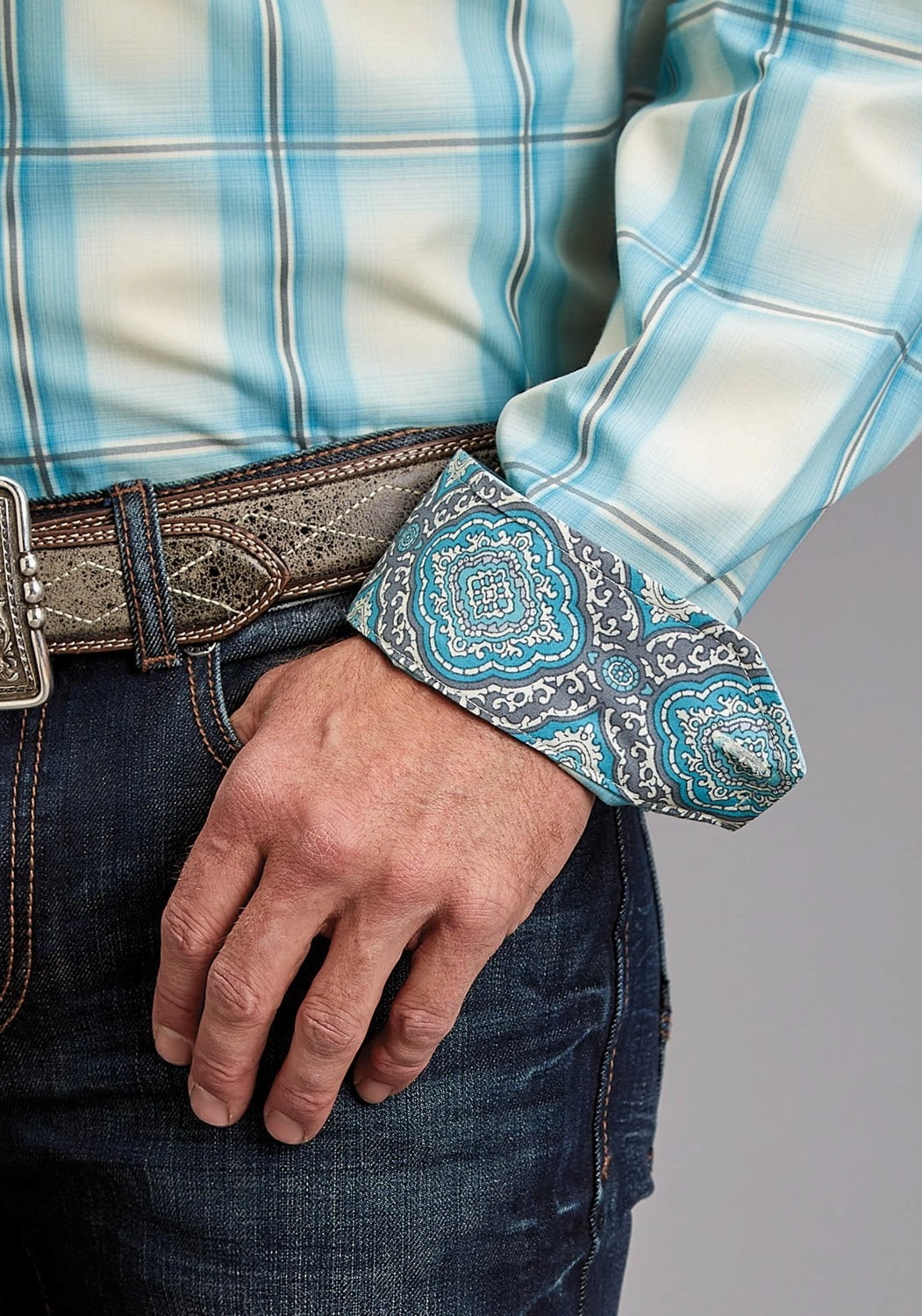 Active Wear Tagless label Stetson Mens 1929 Ombre Aqua 100% Cotton 1 Pkt L/S Shirt