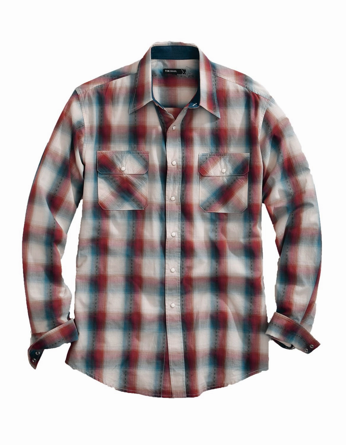 Wedding guest Embroidered Detail Tin Haul Mens Brown/Red 100% Cotton Ombre Dobby L/S Shirt