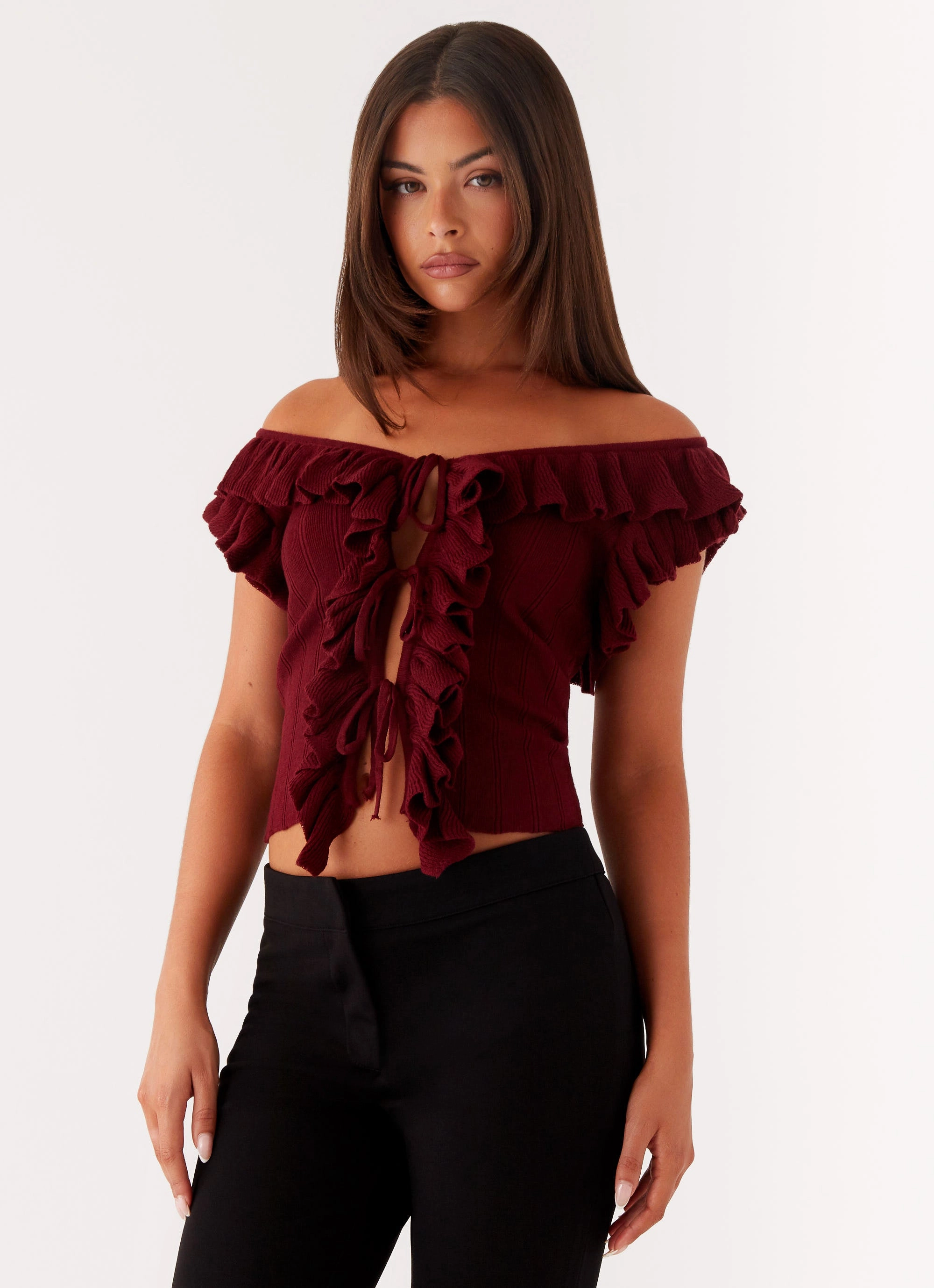 Professional Cut All Purpose Casual Cut Keeta Frill Top - Burgundy