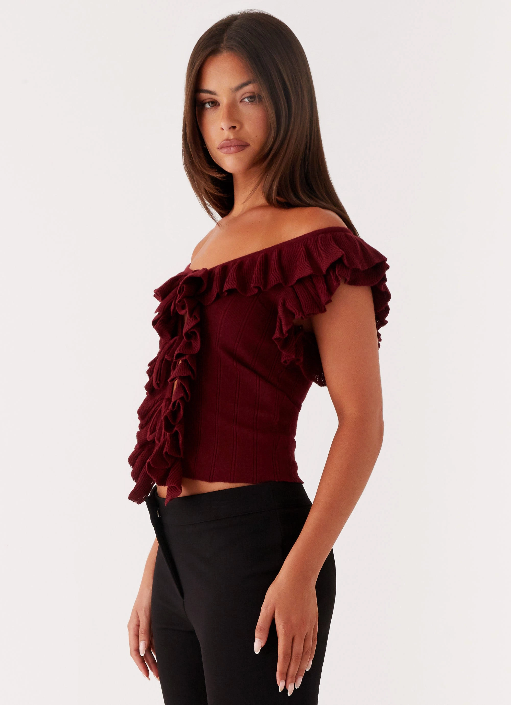 Keeta Frill Top - Burgundy Athletic Look