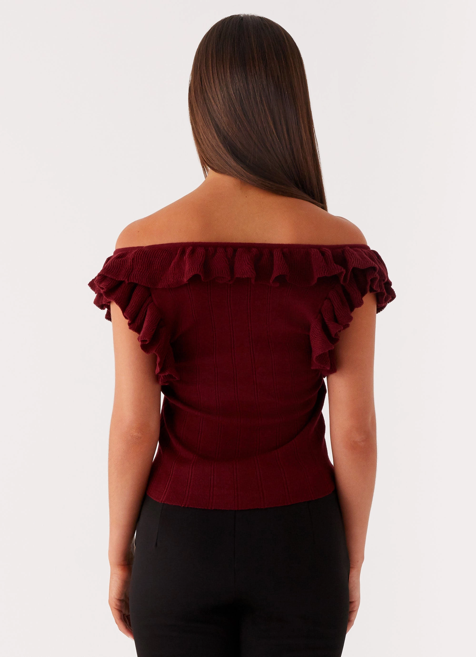 TonalStitching ThermalRegulating Fabric Keeta Frill Top - Burgundy