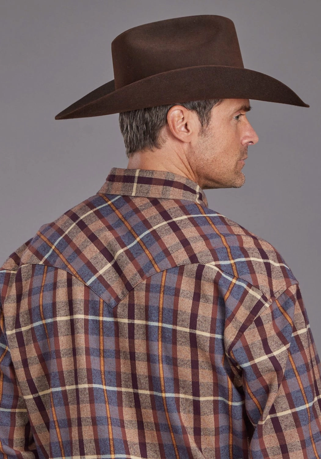 UV Protection mix and match Stetson Mens Brushed Twill Plaid Brown 100% Cotton L/S Shirt