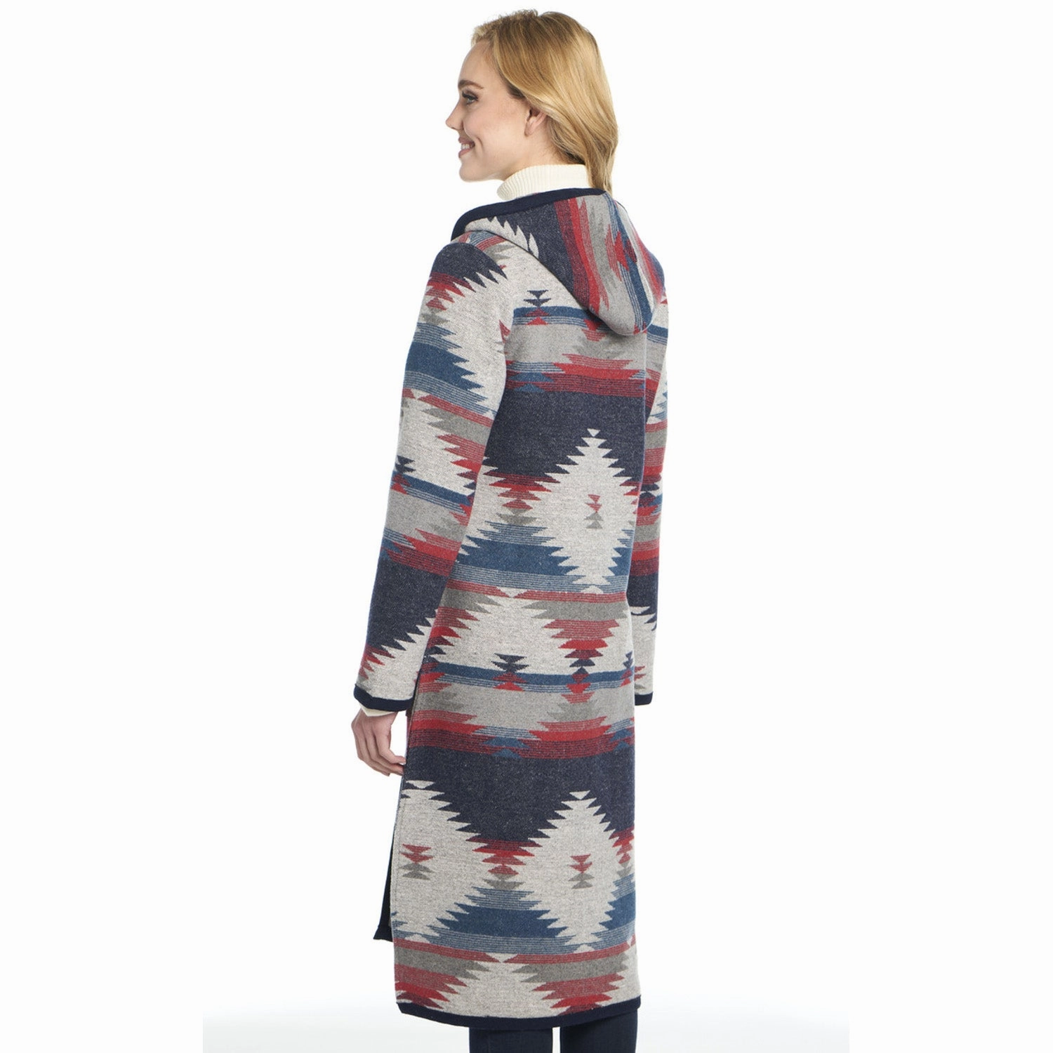 Cripple Creek Womens Button Front Navajo Blanket Scenic Blue Polyester Duster Coat Quilted Interior