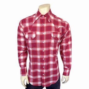 Seamless Shoulder Construction Mountain Escape Rockmount Mens Shadow Plaid Western Red/White 100% Cotton L/S Shirt