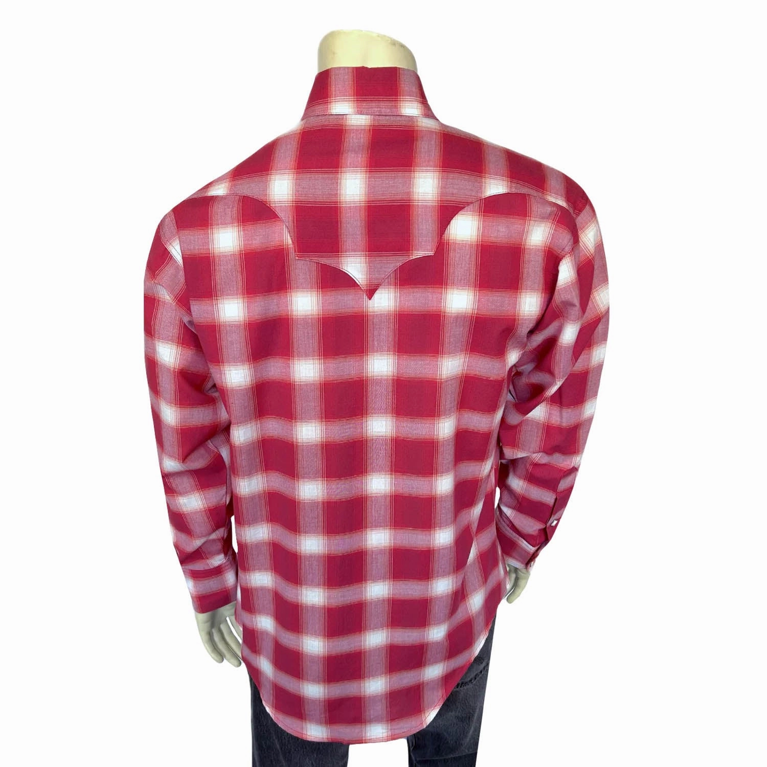 Rockmount Mens Shadow Plaid Western Red/White 100% Cotton L/S Shirt Anti Odor Treatment Sleek Silhouette