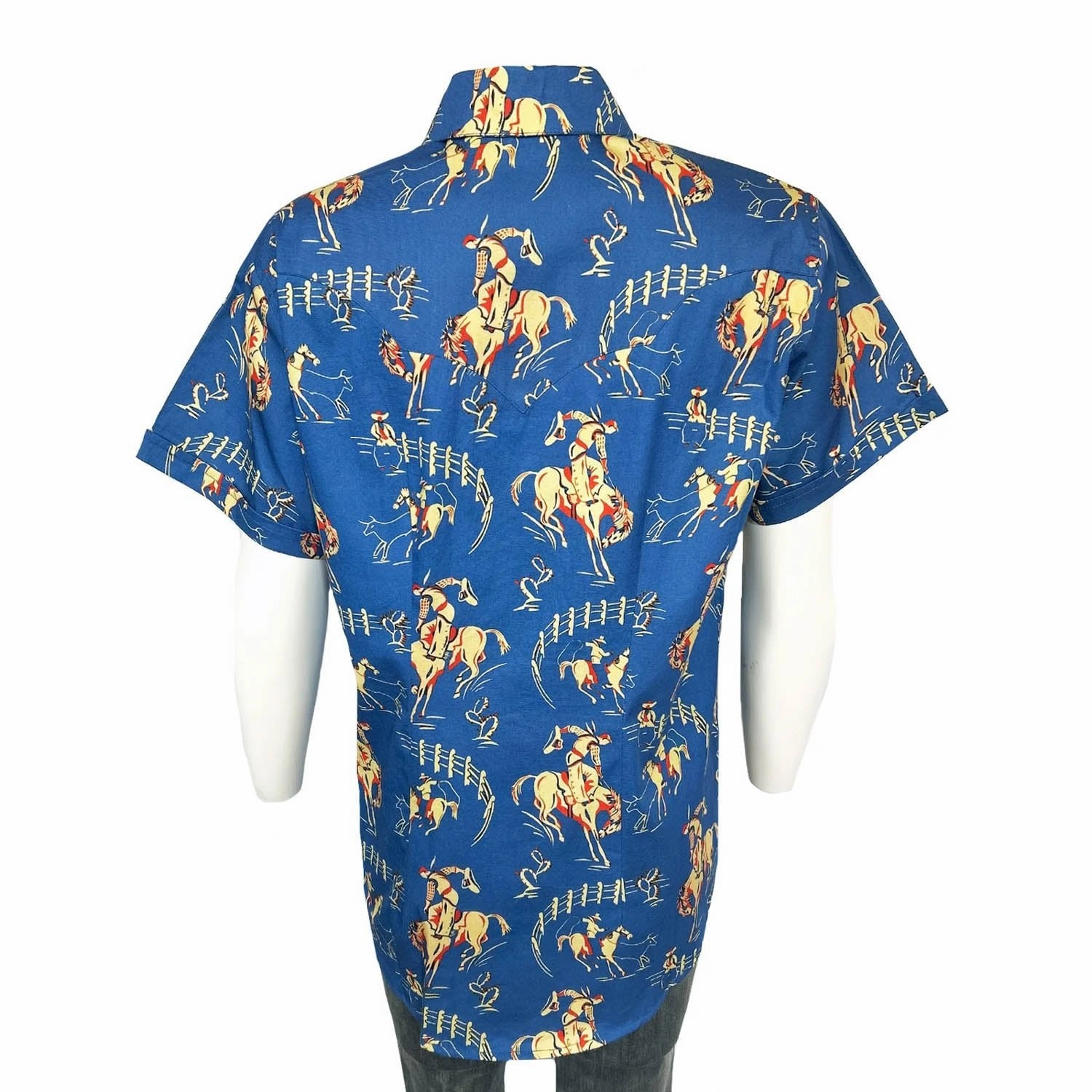 Rockmount Womens Vintage Bronc Print Blue 100% Cotton S/S Shirt Graduation Ceremony