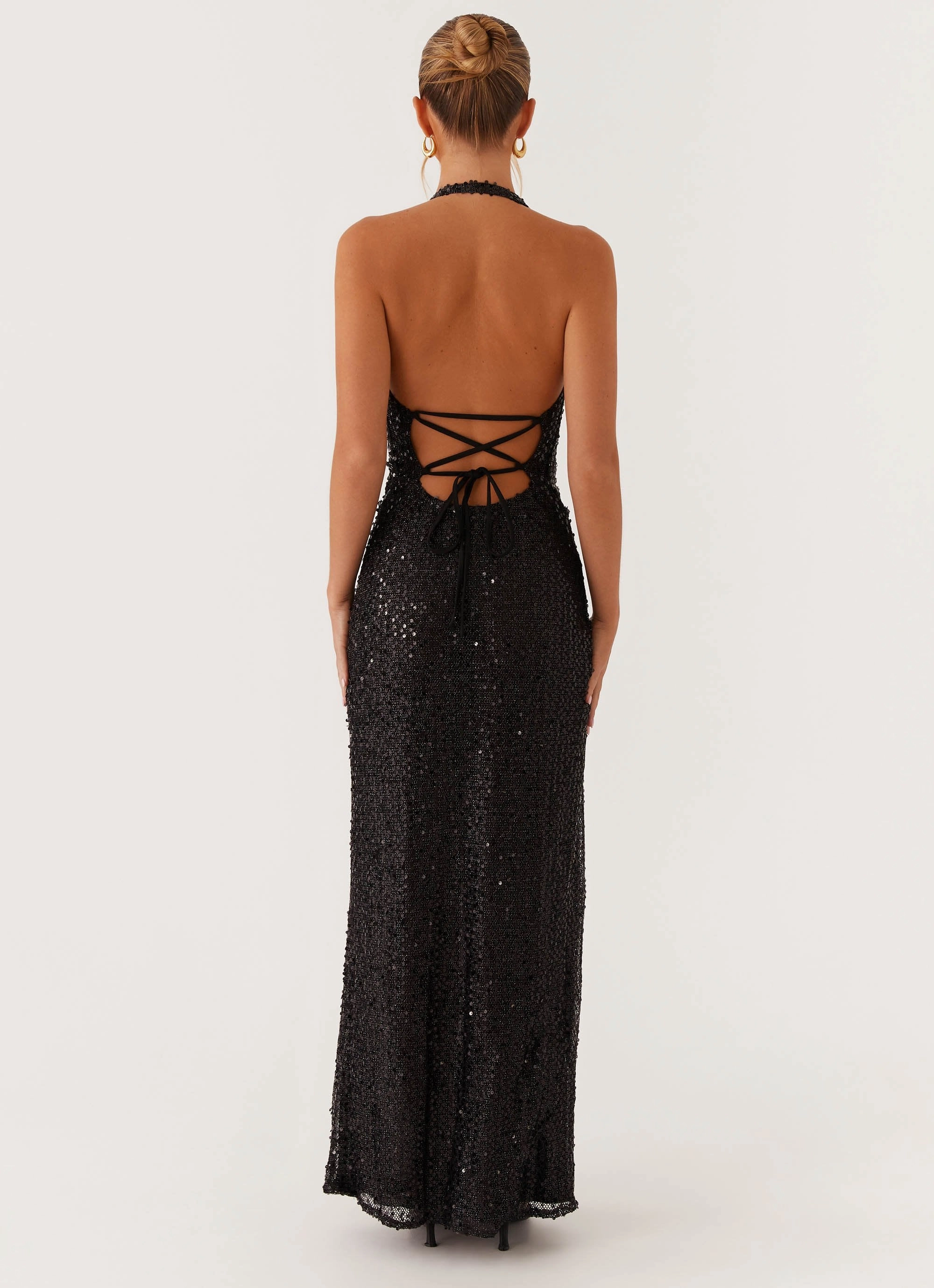 Winter Ready Jacket After Tonight Sequin Cowl Neck Maxi Dress - Black
