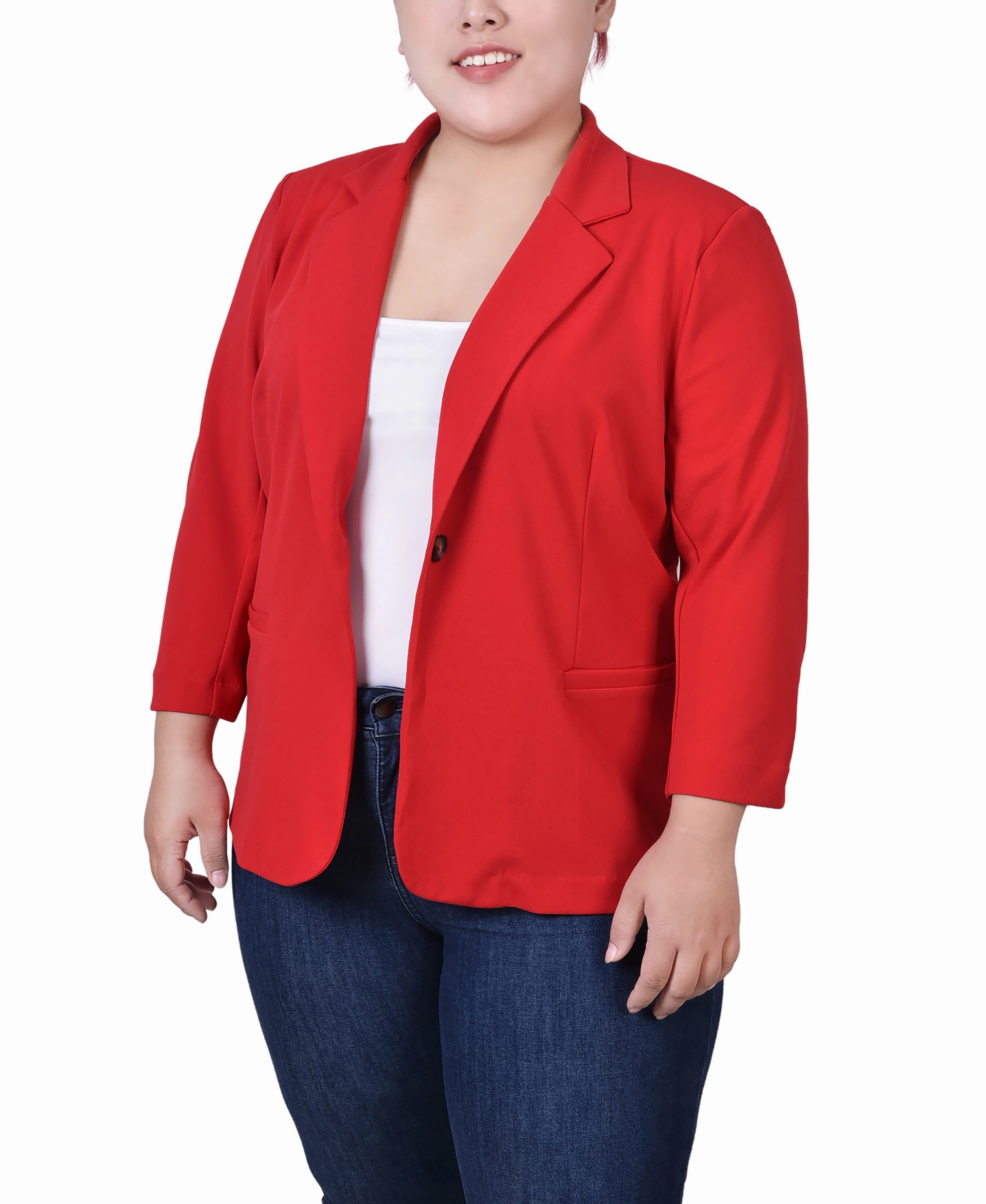 AdaptiveFitFabric Garment Washed Finish Plus Size 3/4 Sleeve Scuba Crepe Jacket