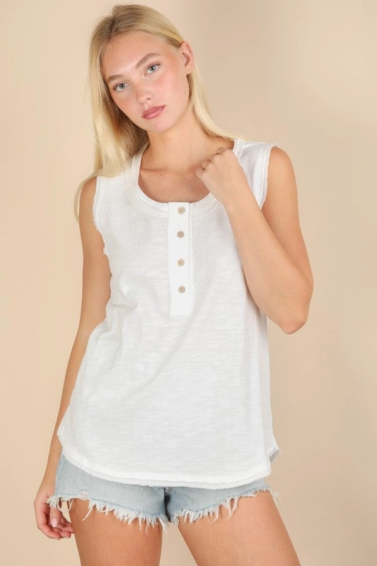 LayeredPanel Adjustable Collar System Karly Solid Knit Sleeveless Comfy Top