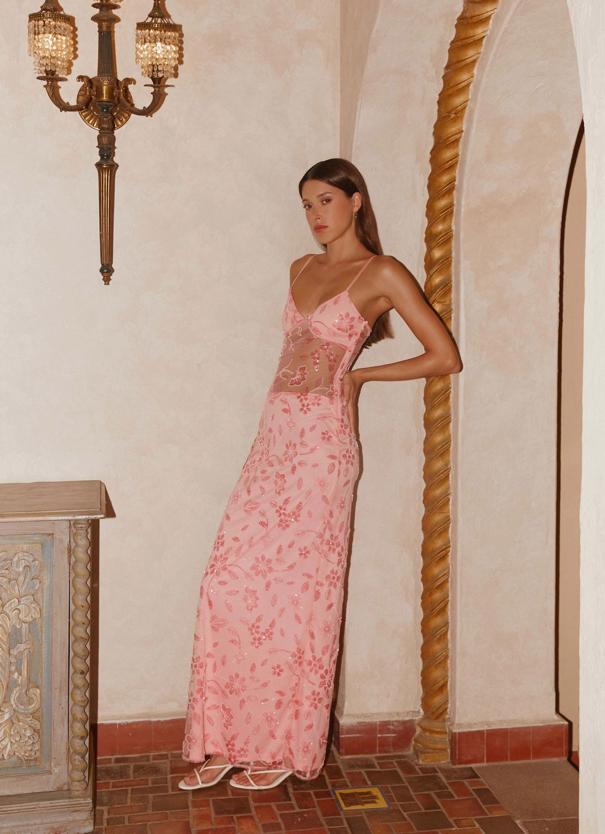 Akira Beaded Maxi Dress - Pink Orange Fashion Insulation