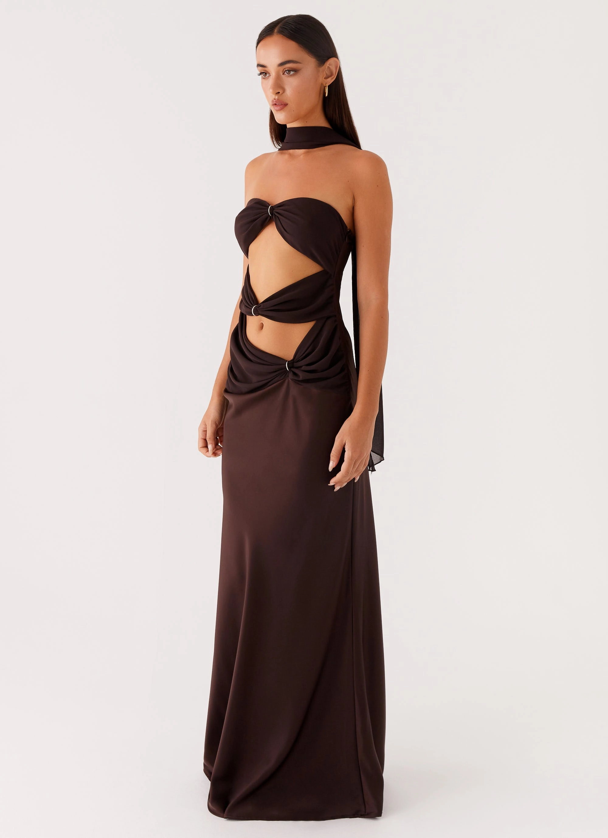 Alaine Scarf Maxi Dress - Dark Chocolate Curvy Glam
